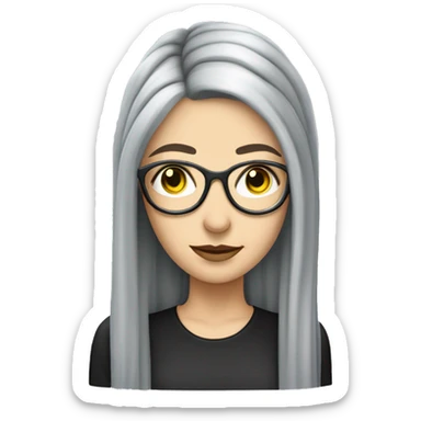 Attractive Caucasian woman with long straight grey hair worn in a braid, wearing wire frame glasses, looks goth sticker