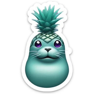 teal seal that is teal with a purple pineapple that is purple on its head sticker