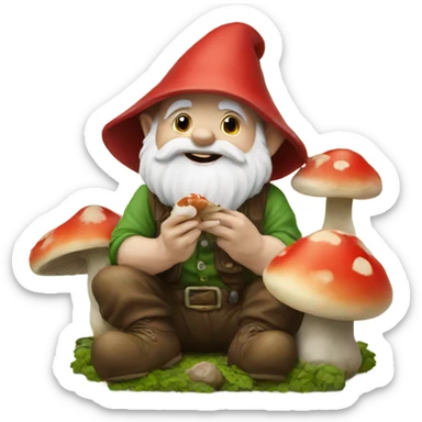 Gnome eating mushrooms sticker