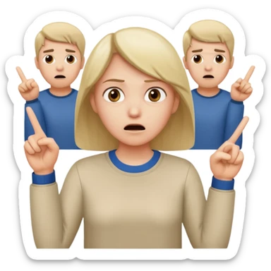 A person in the front row feeling scared, with the audience behind them POINTING FINGER. sticker