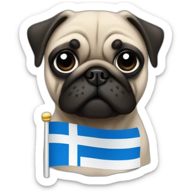 pug holding a inverted finland flag sticker