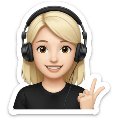 Female, happy, wearing headphone having mic, t-shirt 
 sticker