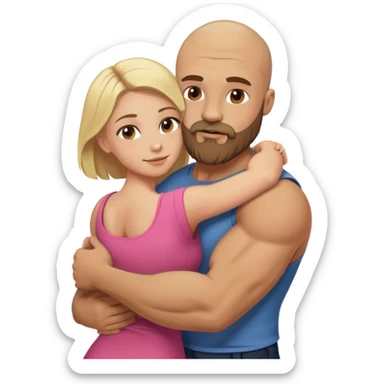 Muscular Bald man with a beard hugging his young dirty blonde wife sticker