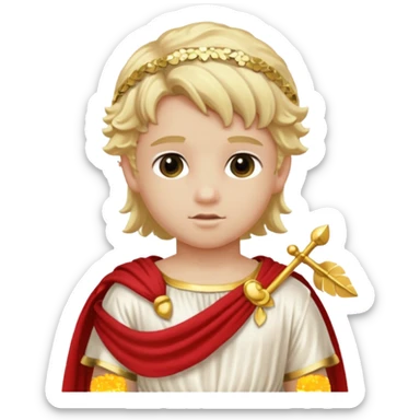 Cupid from Roman Deities with long blonde hair, cream sequin toga sticker