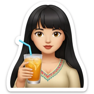 Latina girl with bangs black long hair plus size with drink sticker