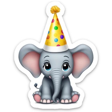Baby elephant with a party hat sticker
