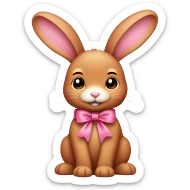 A cute cinnamon-colored bunny with floppy ears and a pink bow on one of them. sticker
