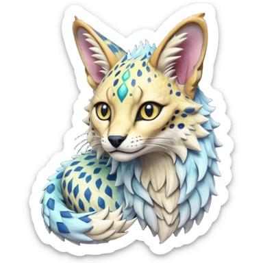 Epic scaley scaled iridescent complex detailed realistic aesthetic-scenic-Fakémon-Trico-Sergal-Serval-Vernid-creature sticker
