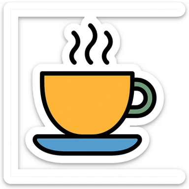 cup of coffee with steam, color icon style sticker