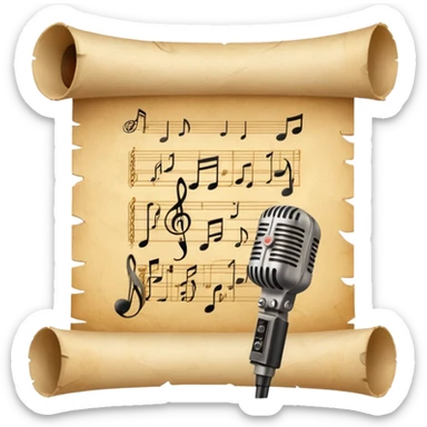 unrolled ancient parchment with curled corners, illustrations of routes and small musical icons such as notes, microphone, speaker, representing growth of an independent musical artist, no text sticker