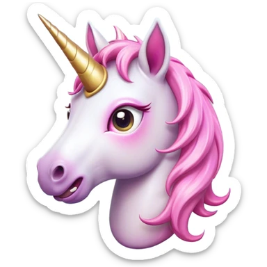 Cinematic Comical Unicorn Pony Portrait Emoji, Head tilted dramatically with an exaggeratedly amused expression, featuring a compact, magically adorned form with a sparkling tiny horn, wide, comically expressive eyes full of playful disbelief, and a subtly animated mane, Simplified yet hilariously expressive features, highly detailed, glowing with a slightly sassy pastel glow, high shine, dramatic yet playful, stylized with an air of cheeky magical mischief, soft glowing outline, capturing the essence of a meme-worthy unicorn pony that looks ready to trot its way into viral fame! sticker
