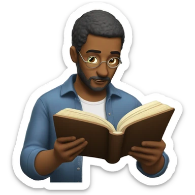 a man reading a "realistic era literature" style book sticker