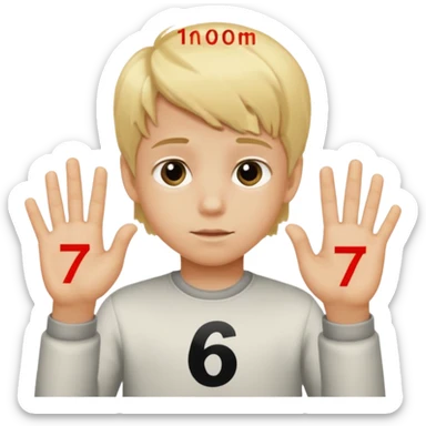 Blonde kid with numbers 6 and 7 on his hands sticker