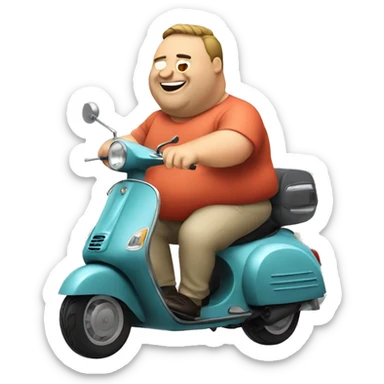fat guy riding vespa sticker