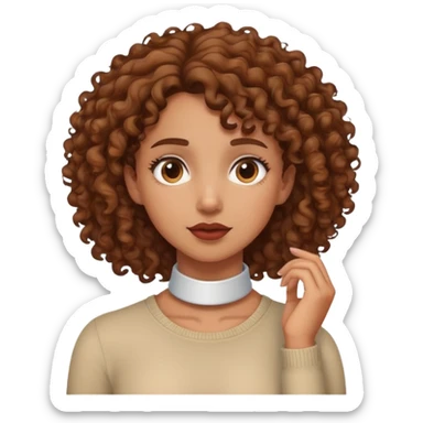 Brown curly Girl grabing her neck sticker