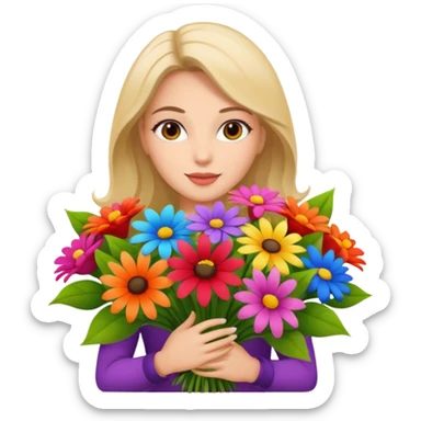 woman with big bouquet of flowers sticker
