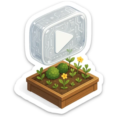 white YouTube play button inside a garden box sticker