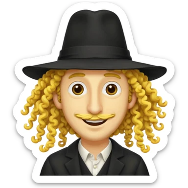 Jewish guy ,yellow skin ,very long nose ,black hat with 2 strands of curly hair coming down each side of the hat sticker