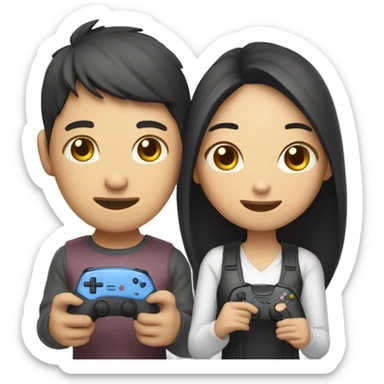 Cute asian couple playing video games sticker