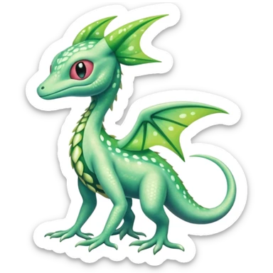 Sparkly White And Green Natural Flowery Colorful Grovyle-Salandit-Celebi-Fakémon-hybrid-creature (full body)  sticker