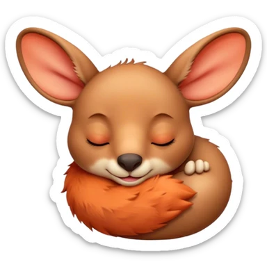 Meme-Worthy Cute Sleeping Kangaroo Portrait Emoji, Head resting peacefully with a contented smile, showcasing a robust build and a luxuriously soft red-orange fur, eyes shut in a serene, restful nap, Simplified yet hilariously adorable features, highly detailed, glowing with a soft, drowsy light, high shine, relaxed and utterly lovable, stylized with an air of playful laziness, bright and heartwarming, soft glowing outline, capturing the essence of a comically sleepy kangaroo, so meme‐worthy it feels like it could instantly become the next viral sensation of adorable slumber! sticker