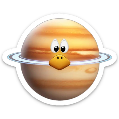 planet Saturn with a cartoon saluting chicken face sticker
