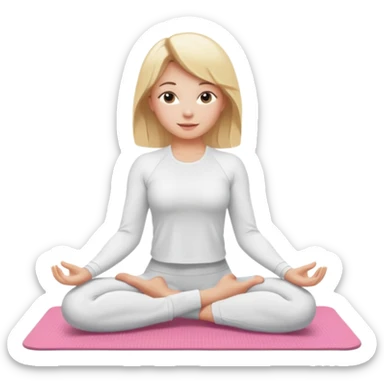 mulher fazendo yoga loira  com roupa branca e tapete rosa  sticker