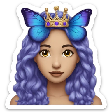 gorgeous-asion girl-blueandpurplebutterfly-crown-longhair sticker