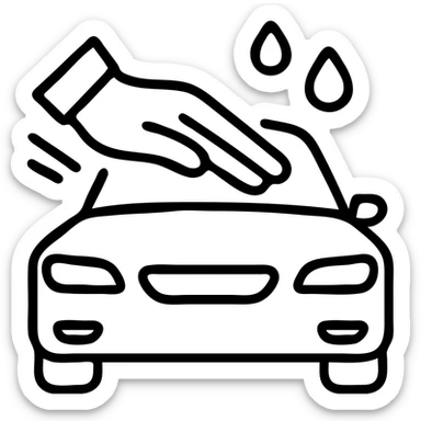 outlined icon of an elegant hand wearing a white glove on the hood of a high-end car, with water drops or shine, main color black, silver or white details, smooth motion lines suggesting cleaning, modern and clean style, no text sticker