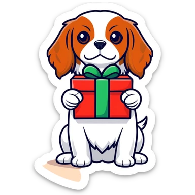 King charles cavalier spaniel with a christmas present  sticker