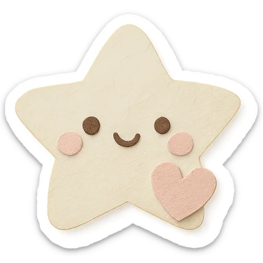 Cute pastel white star with a tiny pastel heart, no limbs, full body, transparent background, in kawaii paper craft style. sticker
