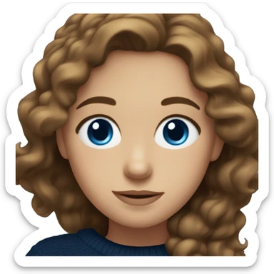wavy brown haired girl with blue eyes in a navy blue sweater  sticker