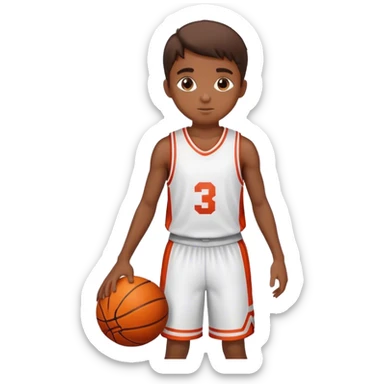 Boy wearing basketball clothes with a basketball  sticker
