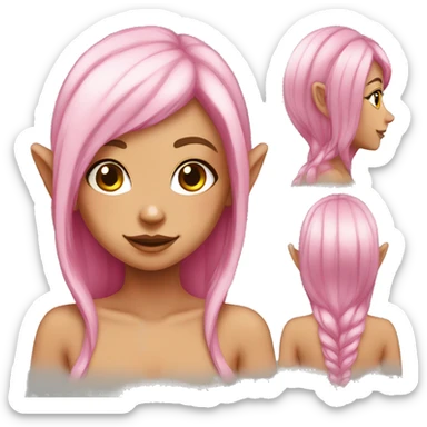 tan skinned elf girl with pink hair and white eyeshadow sticker