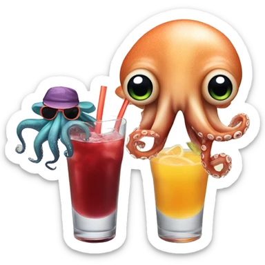 A squid and an octopus with fresh drinks  sticker