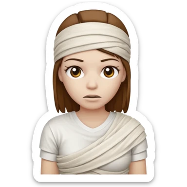 Mummy, his clothes:white T-shirt, brown hair sticker