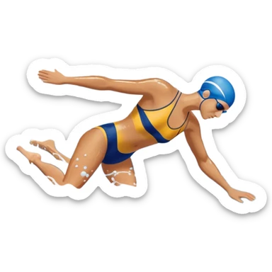 An icon featuring a swimmer in mid-stroke, cutting through the water with a strong, fluid motion. The design includes ripples around the swimmer’s body and a pool lane line in the background, symbolizing speed and technique in swimming. Transparent background highlights the grace sticker