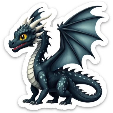 A dragon that is  black 🖤 with white spots. HUGE wings and a tail. Also realistic  sticker