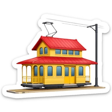 small tram station building with platform and visible tram, classic emoji style sticker