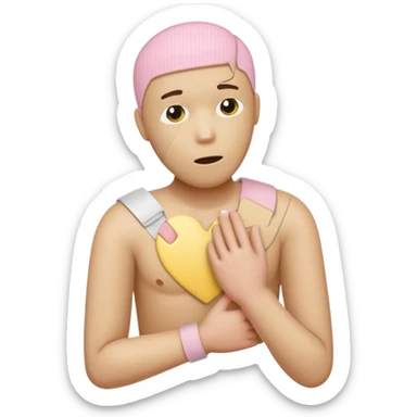 A broken heart sealed with a Band-aid man in soft pink, beige and yellow pastel colors sticker