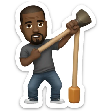 Kanye West with a comically large toy hammer sticker