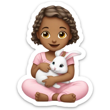 Baby girl with cute bunny sticker