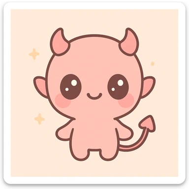 cute devil with big eyes, small horns, playful expression, kawaii style sticker
