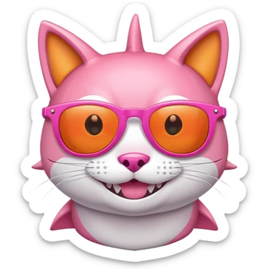 Pink shark cat orange sunglases smiling sticker