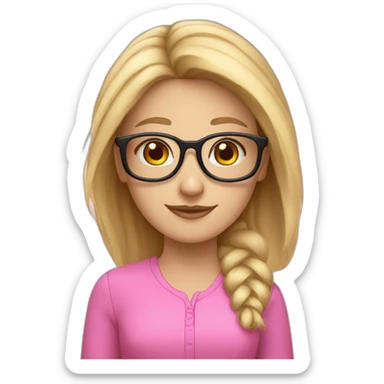 white girl wearing pink glasses with blond hair, sir actually nerd sticker