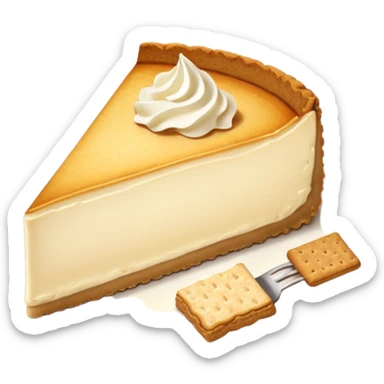 There is a sliced cheese cake on the white plate. sticker