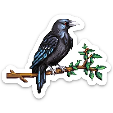 Crow perched on a branch sticker