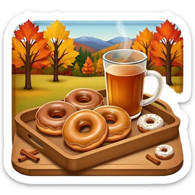 Apple cider and donuts on a tray fall scenery sticker