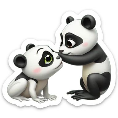 a frog kisses a panda sticker