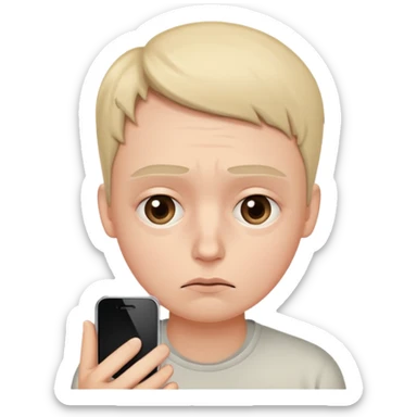 exhausted person with dark circles under eyes, staring intently at smartphone sticker